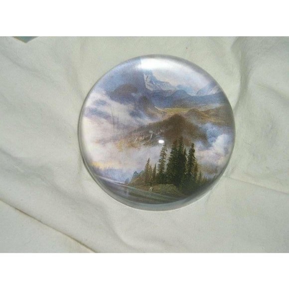 LAUREL INK FRENCH CRYSTAL PAPER WEIGHT Mountain Scene W/BOX - Picture 1 of 6